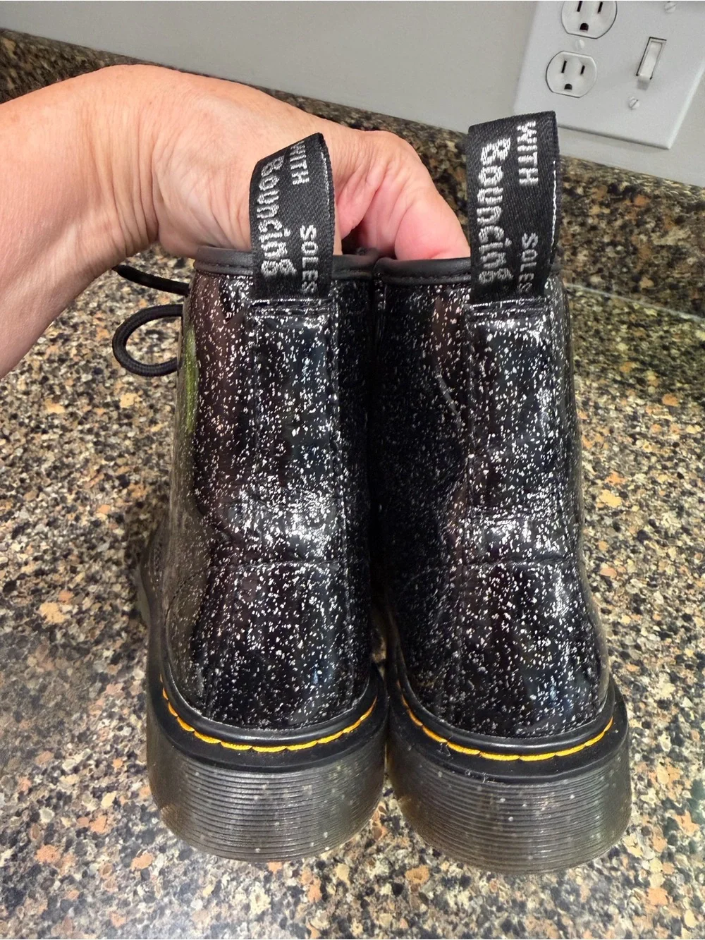 Ladies dr martens 5 Black Glitter Lace-Up Ankle Boots